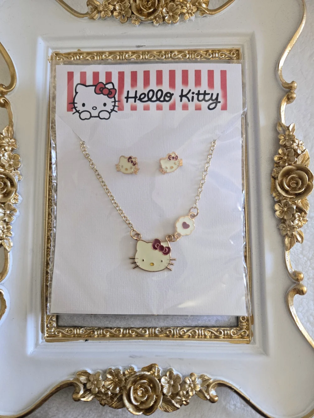 Hello Kitty Gold-Tone Necklace and Earrings Set Jewelry